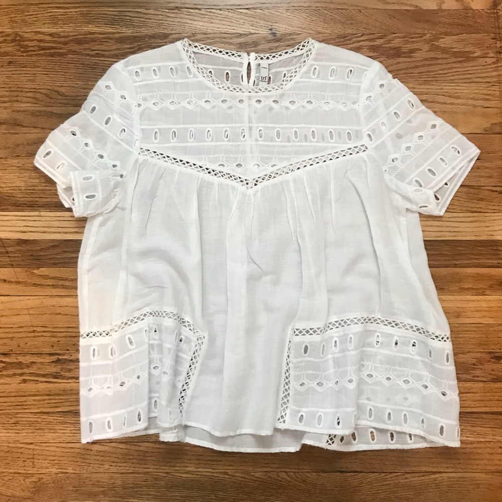 Zara White Embroidered Lace Short Sleeve Blouse